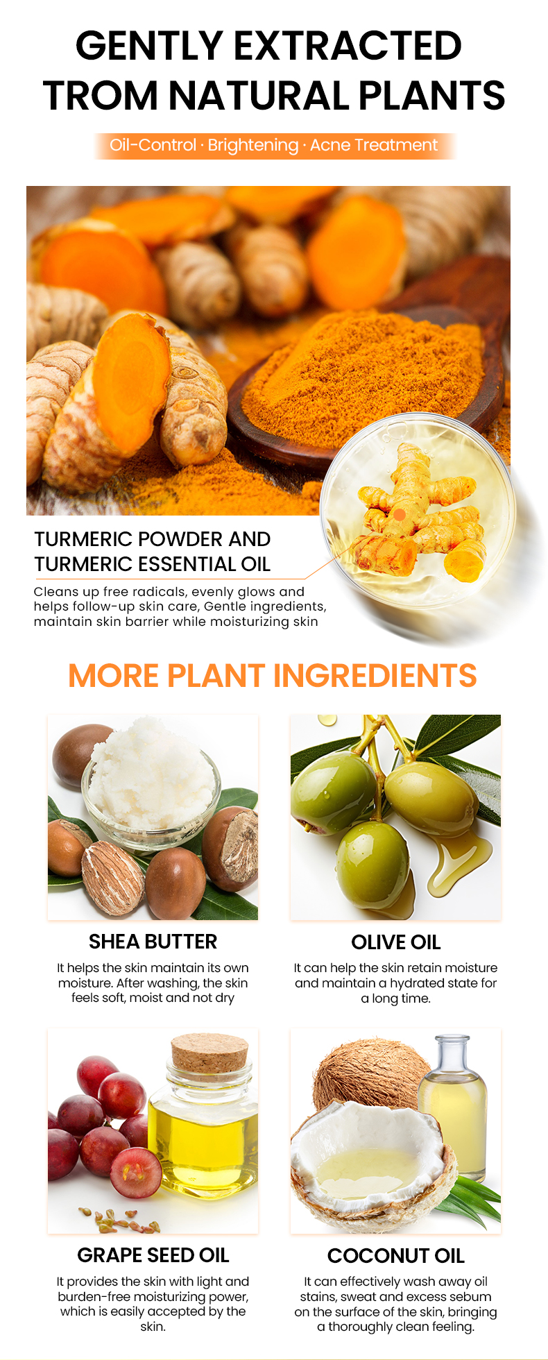 Herbal Natural Turmeric Soap Bar Face Body Brightening Acne Treatment Reduces Dark Spots Oil Control Gentle Cleansing All Skin(pic4)