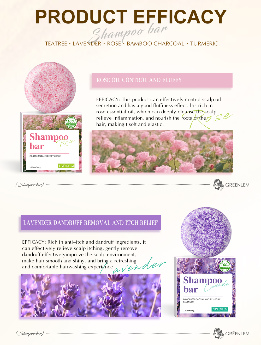 GreenLem SHAMPOO BAR TEATREE LAVENDER ROSE BAMBOO CHARCOAL TURMERIC(pic3)