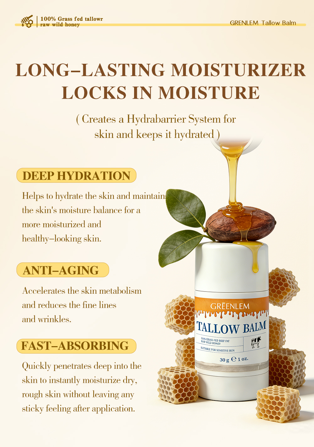 Greenlem TALLOW BALM Natural Beef Fat,Gently Nourishing(pic4)