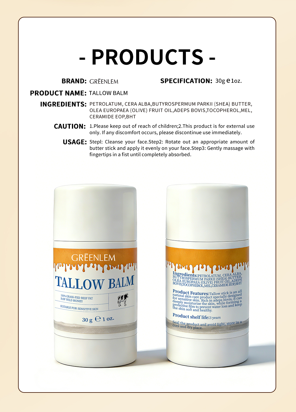 Greenlem TALLOW BALM Natural Beef Fat,Gently Nourishing(pic5)