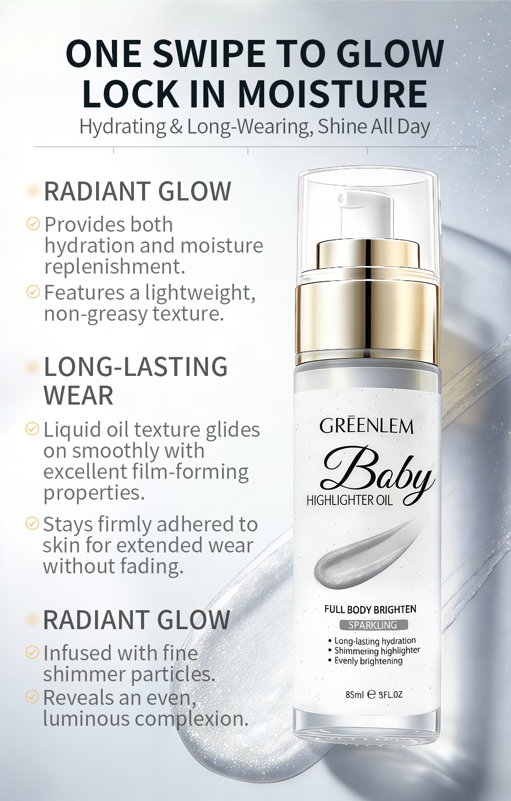 Greenlem BODY HIGHLIGHTER OIL FULL BODY BRIGHTEN SPARKLING 01(pic4)