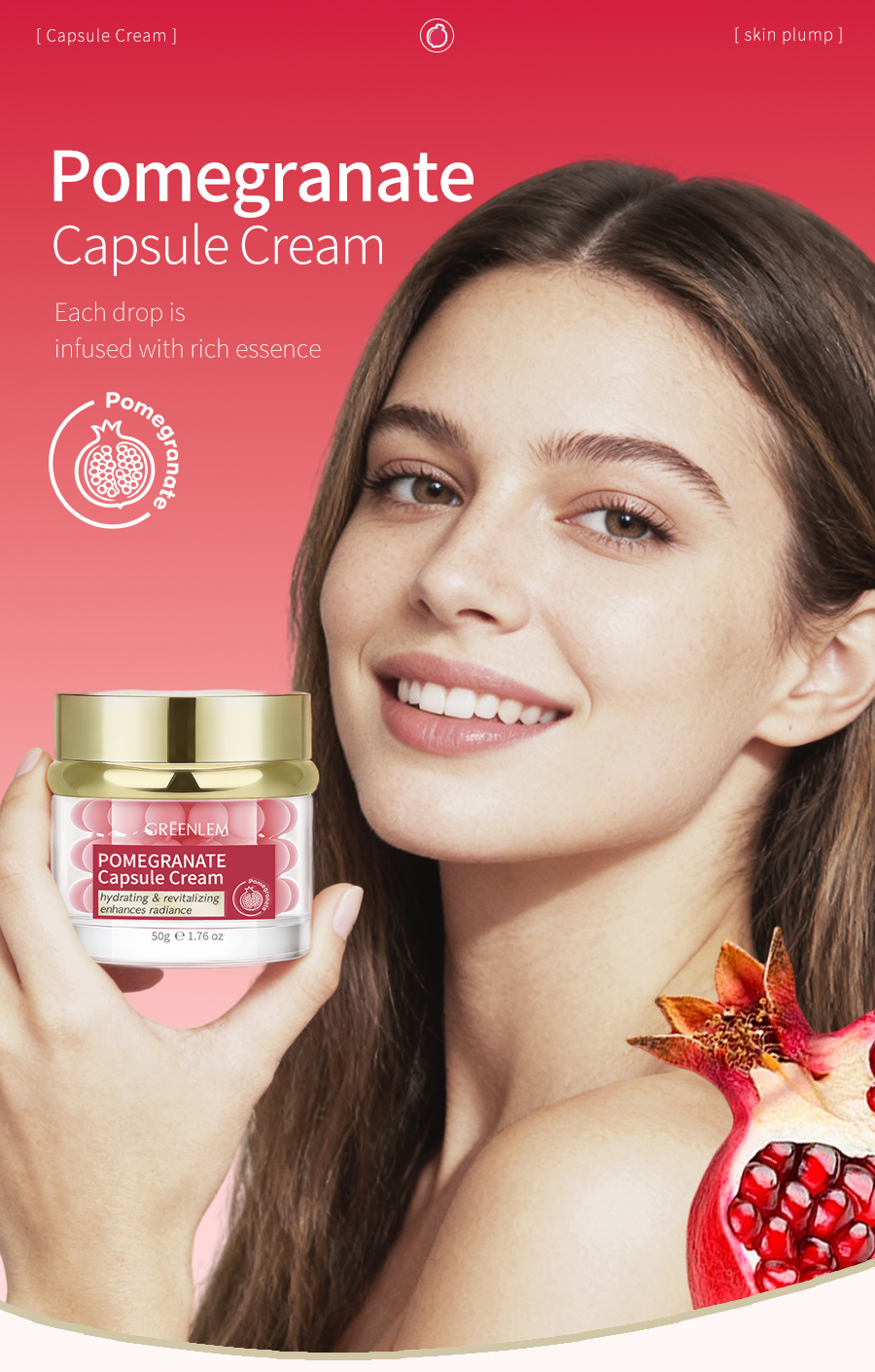 Greenlem Pomegranate Hydrating Night Face Cream Niacinamide Betaine Moisture-Locking Capsule Formula for All Skin Types(pic1)