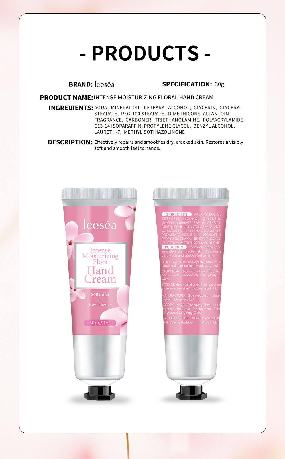 Icesea High Moisturizing Floral Hand Cream with Nourishing & Softening Formula for Smooth Skin Daily Hydration(pic5)