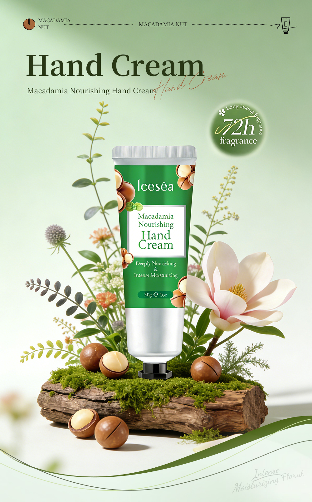 Icesea Macadamia Nut Hand Cream-Deeply Nourishing & Repairing Moisturizer for Dry/Cracked Hands Travel Size(pic1)