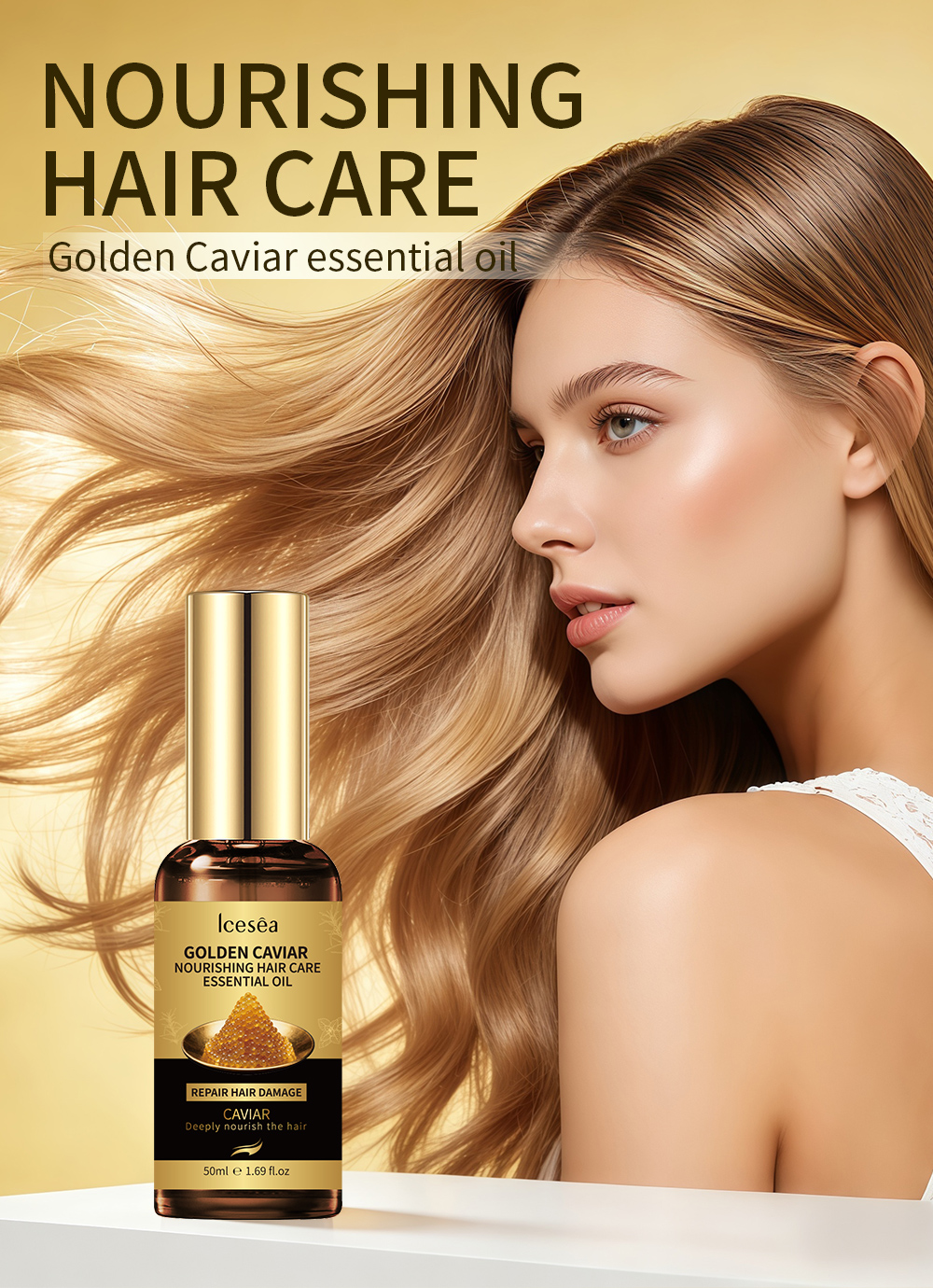 Icesea Golden Caviar Essence Hair Repair Serum Strengthens Roots Nourishes Dry/Damaged Hair with Long-Lasting Shine(pic1)