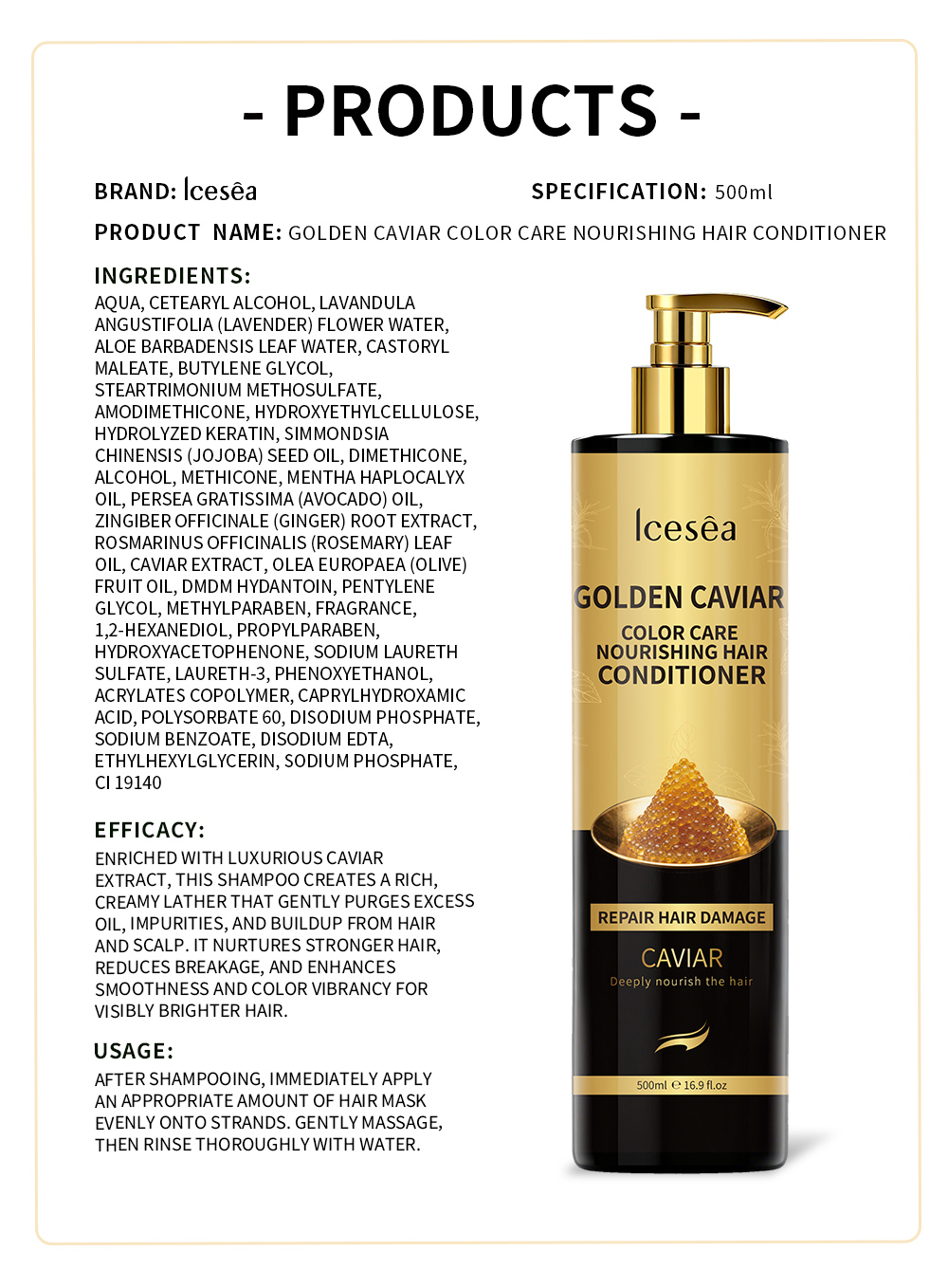 Icesea Golden Caviar Strengthening Nourishing Conditioner for Damaged Hair Deep Repair Moisturizing Care Smooth Shine(pic5)