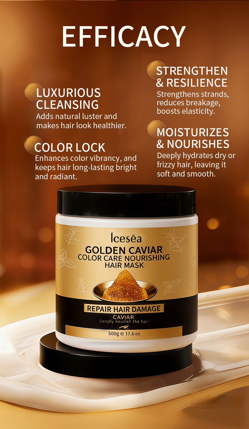 Icesea Golden Caviar Nourishing Hair Mask with Intensive Root Strengthening & Nourishing Treatment for Damaged/Dry Hair(pic3)
