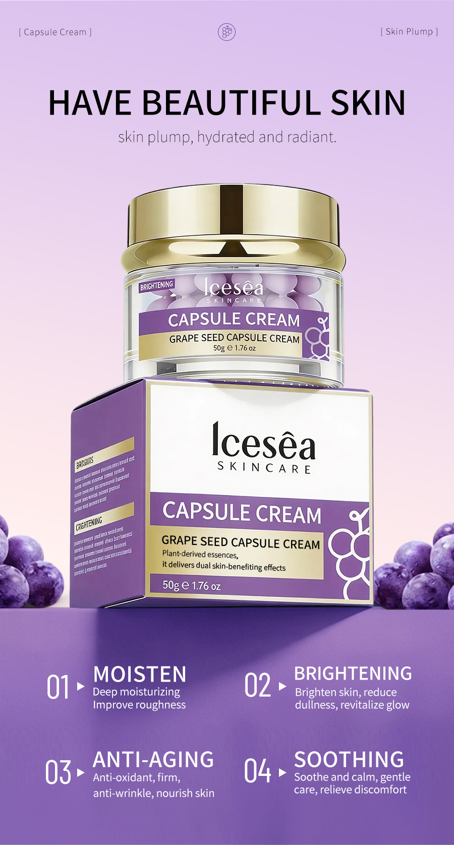Icesea Grape Seed Capsule Cream-Lightweight Hydrating Face Moisturizer for Smoother Skin and Brighter Complexion(pic3)