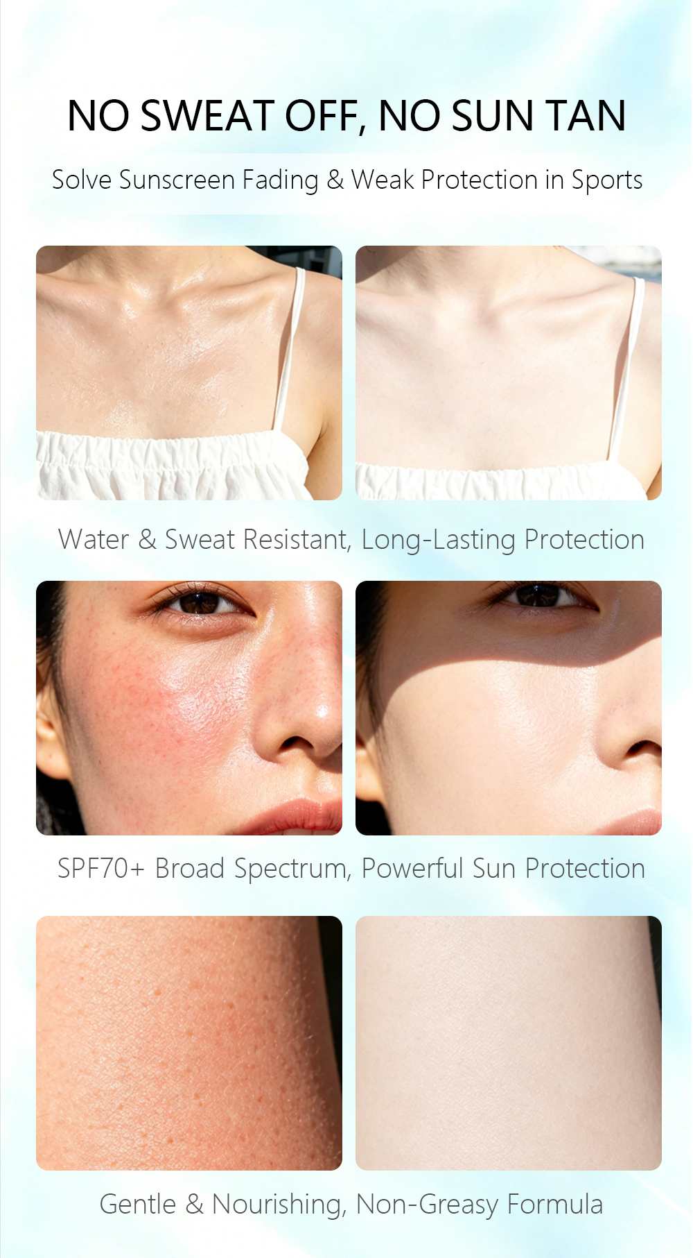 OEM Sports Sunscreen SPF70+ PA+++ Water Resistant Sweat Proof Gentiana Scabra Root Extract Soothing for Active Outdoor Use(pic2)