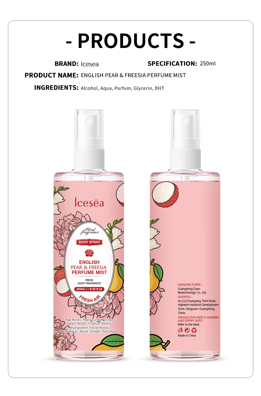 Portable Long Lasting Body Mist English Pear Freesia Perfume Spray(pic4)