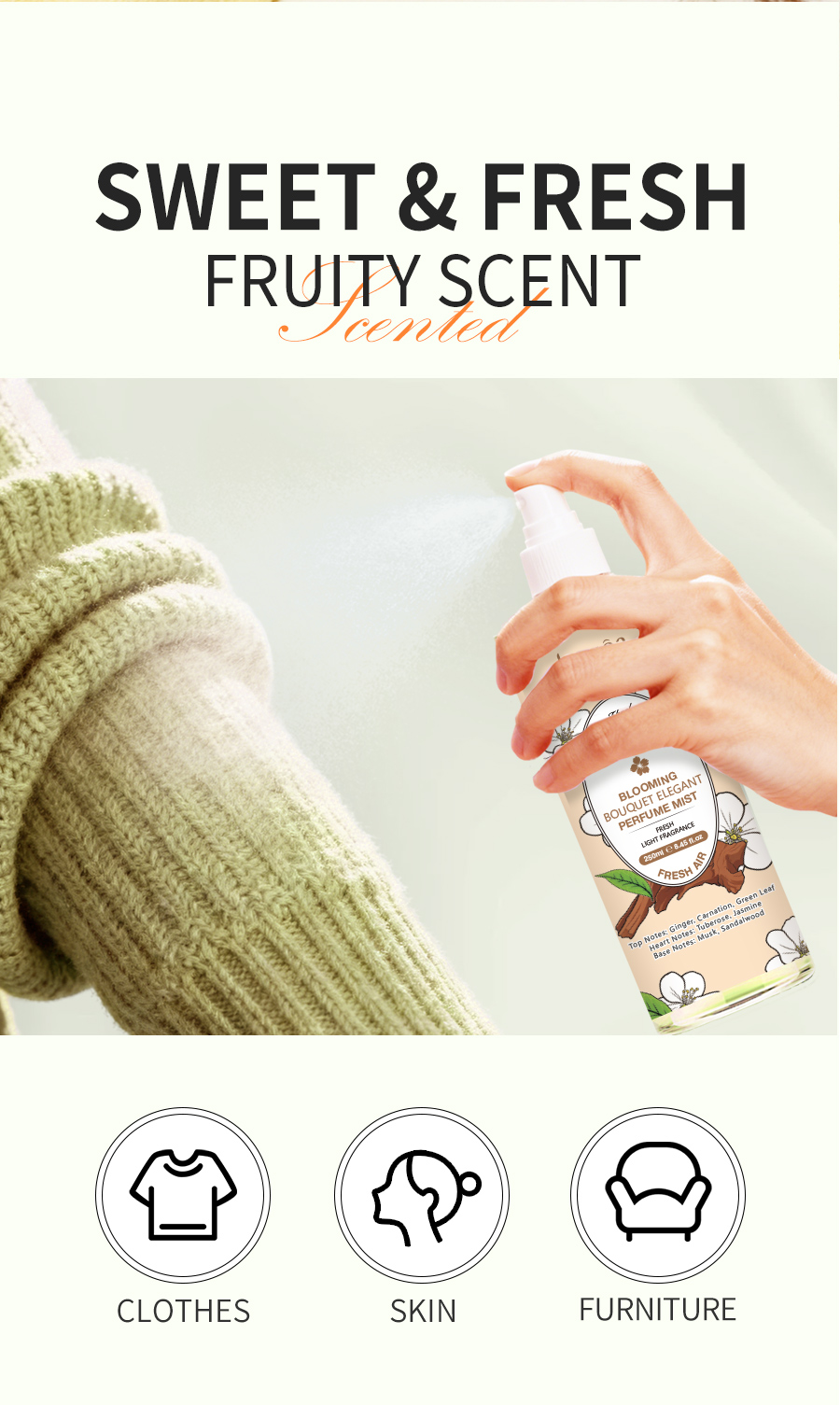 Natural Floral Body Spray, Moisturizing, a Variety of Fragrance Atmosphere, Choose Skin Care Formula OEM/ODM(pic2)