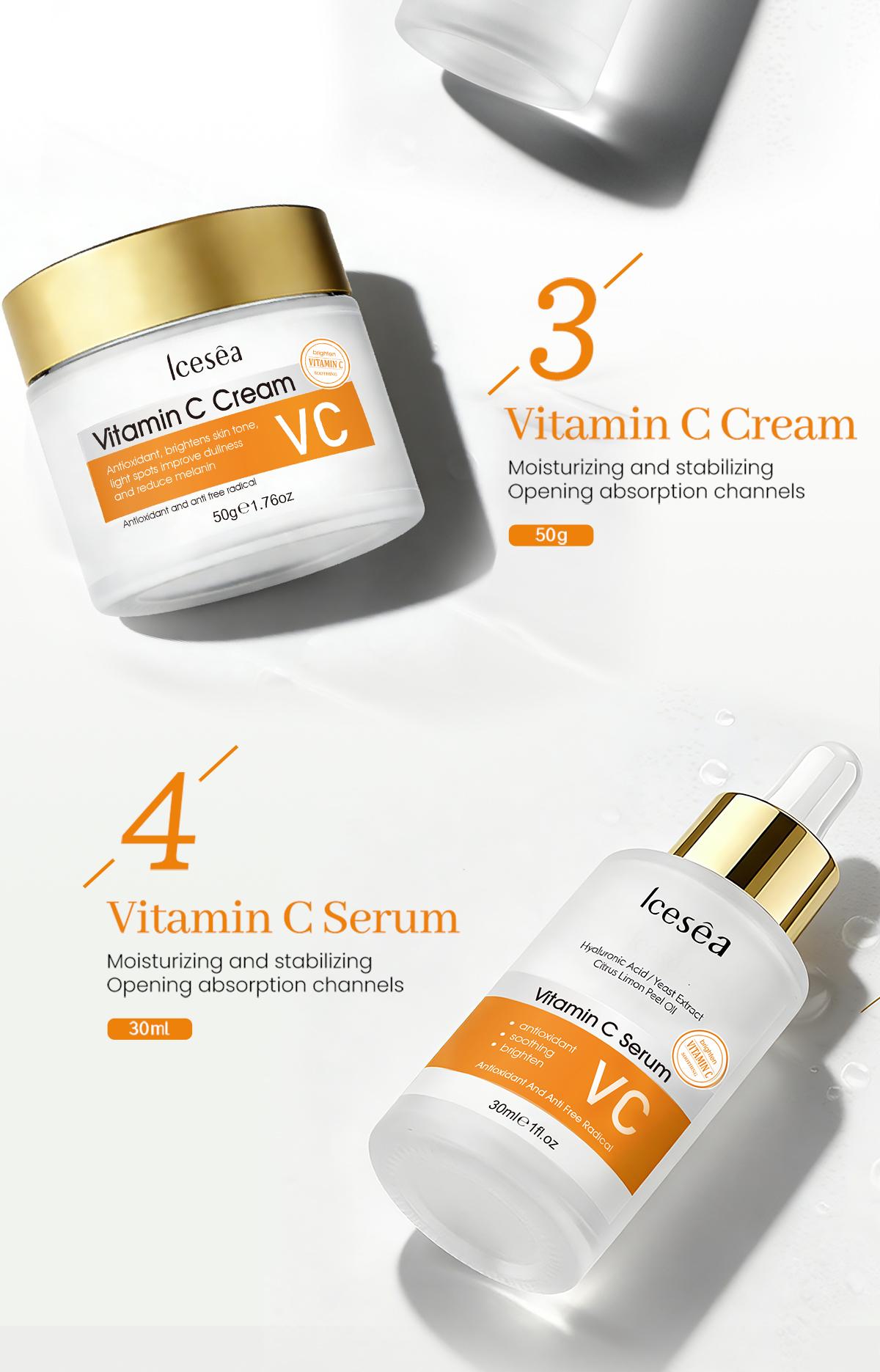Private Label Vitamin C Skin Care Set 4-in-1 Cleanser Toner Serum Brightening OEM Kit(pic5)