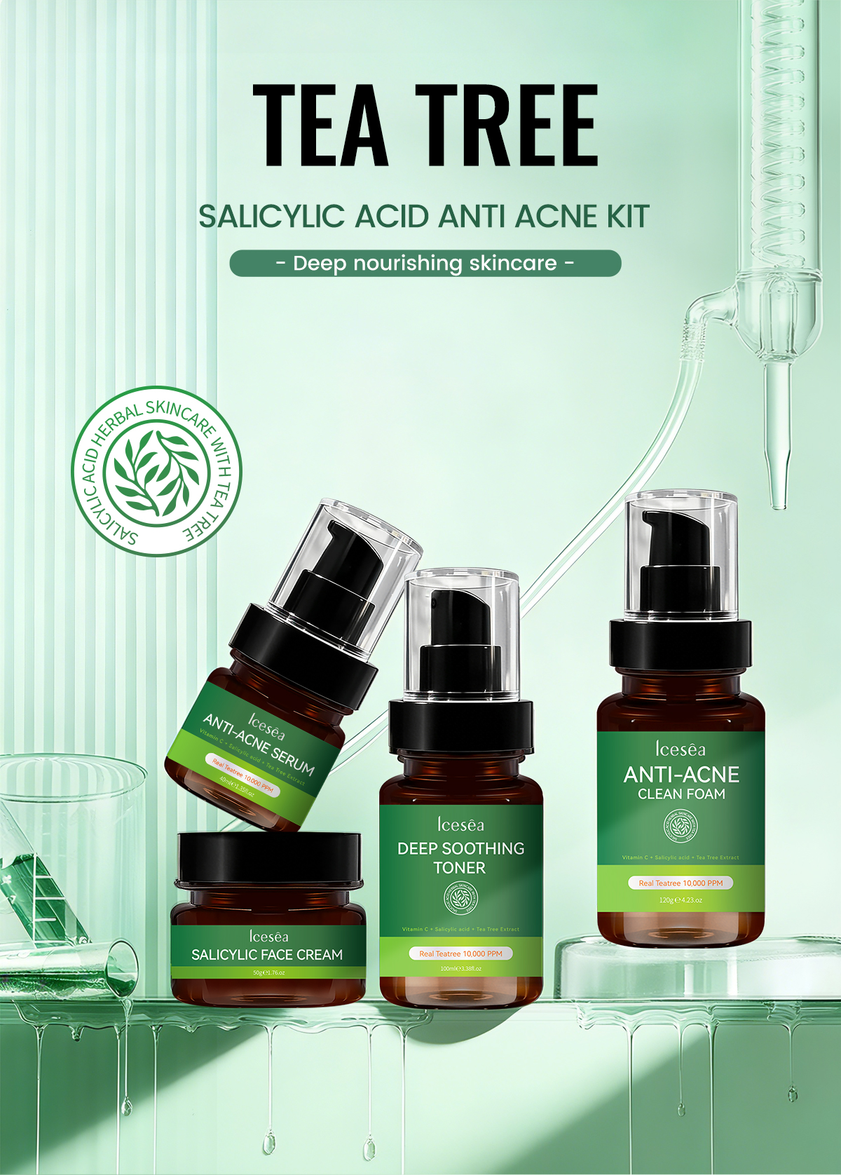 ICESEA Premium Australian Tea Tree Salicylic Acid Acne Care Set Mild Plant-Based Exfoliator Acne Scar Remover Serum Collection(pic1)