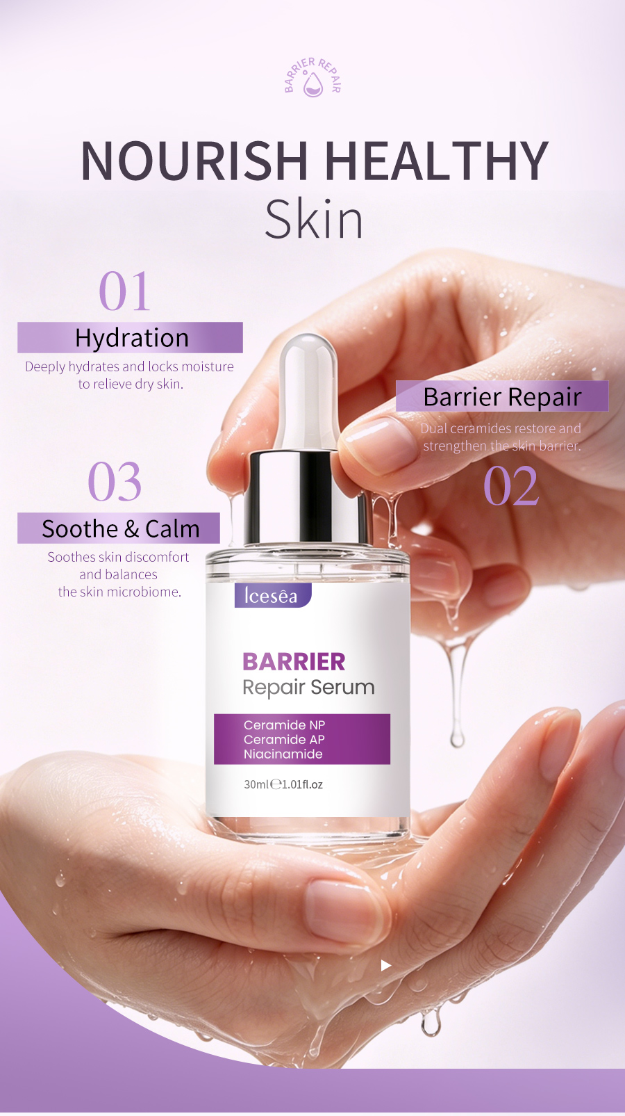 Private Label Barrier Repair Serum 30ml Ceramide Niacinamide OEM Skin Care(pic3)