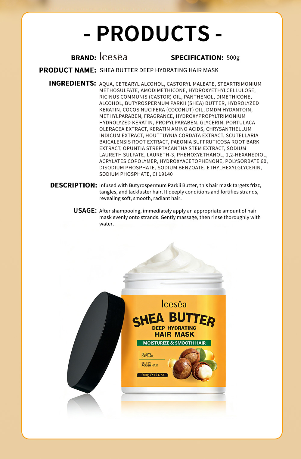 Private Label OEM Shea Butter Hair Mask Deep Hydrating Moisturizing & Smoothing Hair Care Treatment(pic5)